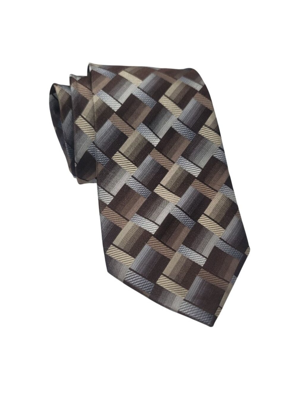 Concepts By Claiborne Brown Checkered 100% Silk Mens Tie